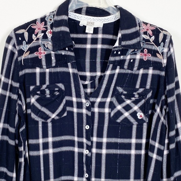 Vintage America Plaid Shirt Embroidery Black Size XL - Picture 3 of 5